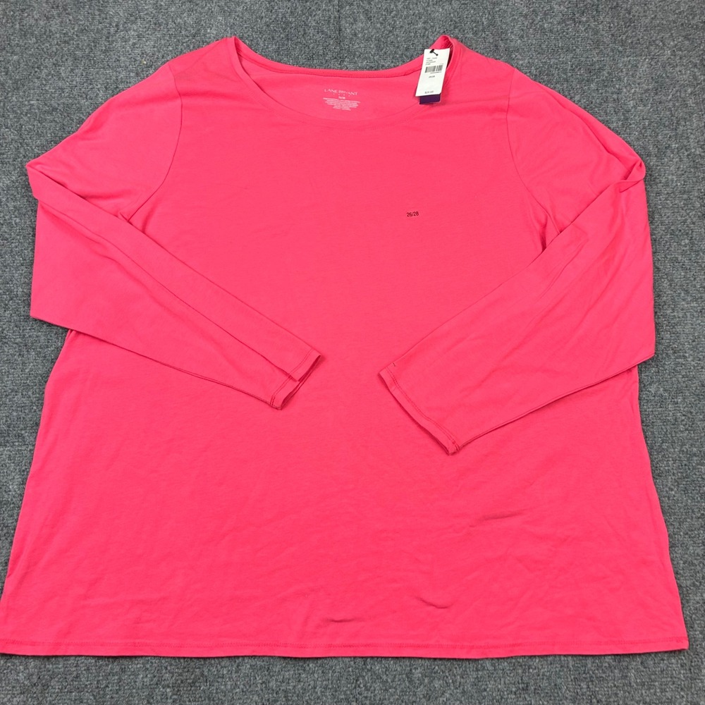 Lane Bryant Pink Long Sleeve Scoop Neck Top Womens Plus Size 26/28 NEW NWT